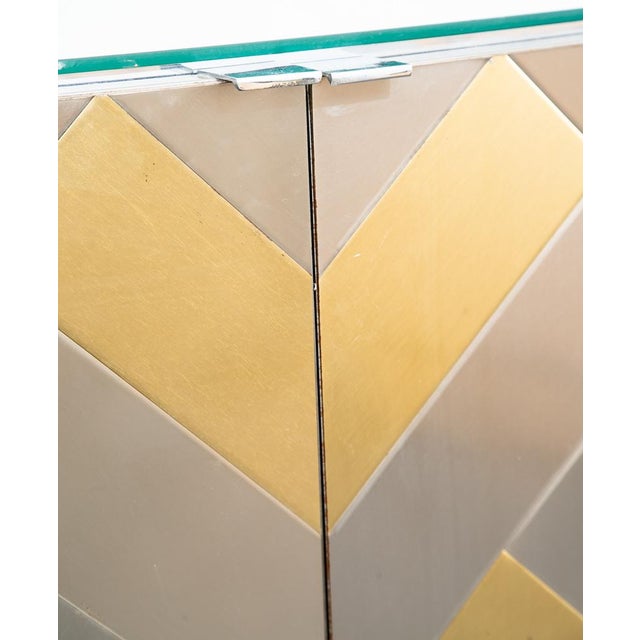 Brass Mid Century Modern Credenza Sideboard Ello Brass Brushed Steel Herribone Drawers For Sale - Image 8 of 12