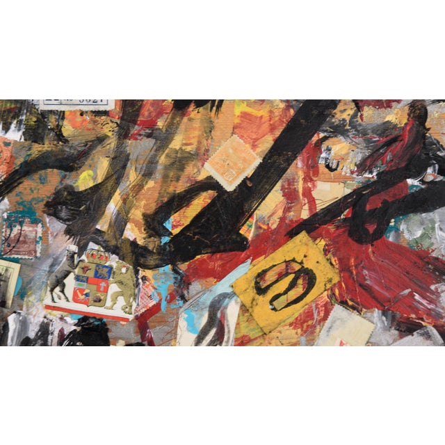 Abstract Expressionism Assemblage #3 (Stamps, Glass Slide, and Gold Paint) by Michael Pauker For Sale - Image 3 of 9