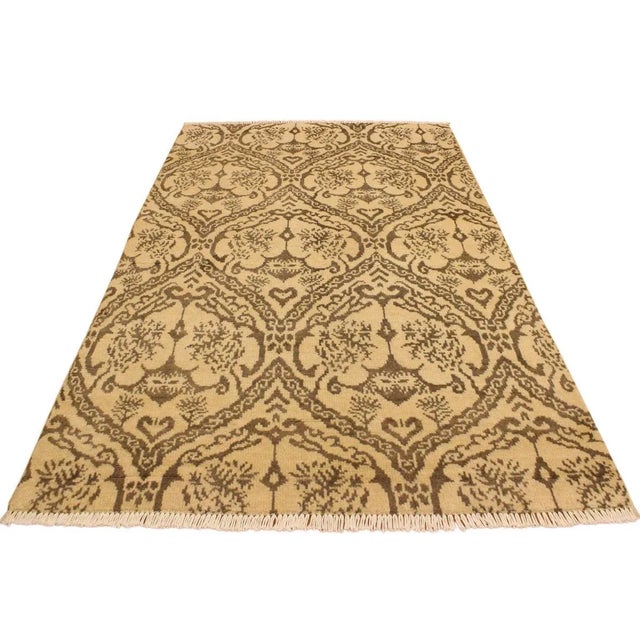 1990s 1990s Boho Chic Modern Beige/Brown Wool & Viscous Rug - 4'0 X 5'10 For Sale - Image 5 of 8