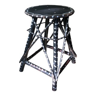 Vintage Folk Art Black Birch and Bentwood Stool For Sale