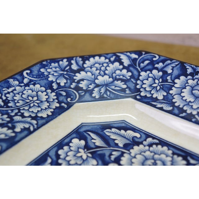Blue Vintage MCI Japan Blue & White Chrysanthemum Flower Octagon Serving Platter Dish For Sale - Image 8 of 10