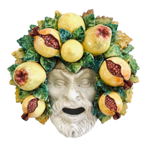 Italy Dottura Pottery Bacchus Mask Wall Plaque 14” X 14”