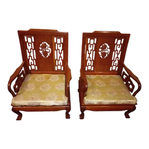 Chinoiserie Chinese-Style Rosewood Lounge Chairs - a Pair
