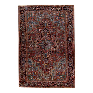 Antique Persian Heriz Handmade Allover Medallion Rust Wool Rug For Sale