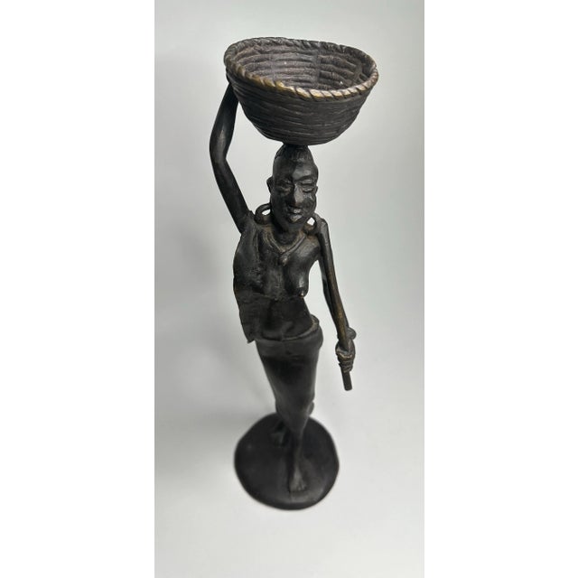 Metal Tribal Female Solid Bronze Finish Figurine For Sale - Image 7 of 12