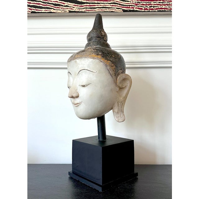 Traditional Large Extraordinary Antique Burmese Marble Buddha Head Display Stand For Sale - Image 3 of 16