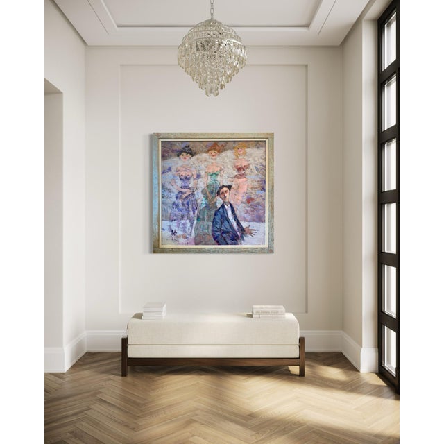 Giampaolo Talani "Women on the Wall" Oil on Board, Large Figurative Work, Tuscan Coastal Art, Contemporary Art by Italian Master For Sale - Image 9 of 12