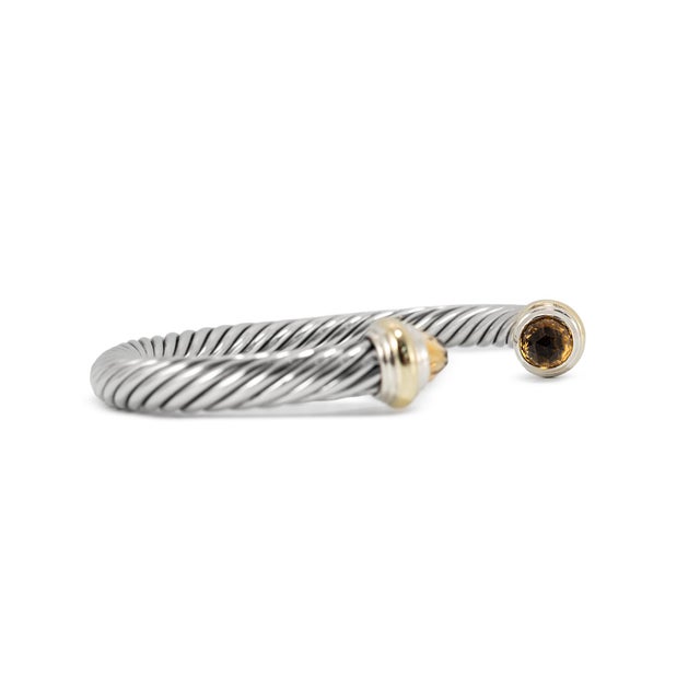 Modern David Yurman Classic Cable 7mm 14k Gold 925 Silver Citrine Bangle Cuff Bracelet For Sale - Image 3 of 8