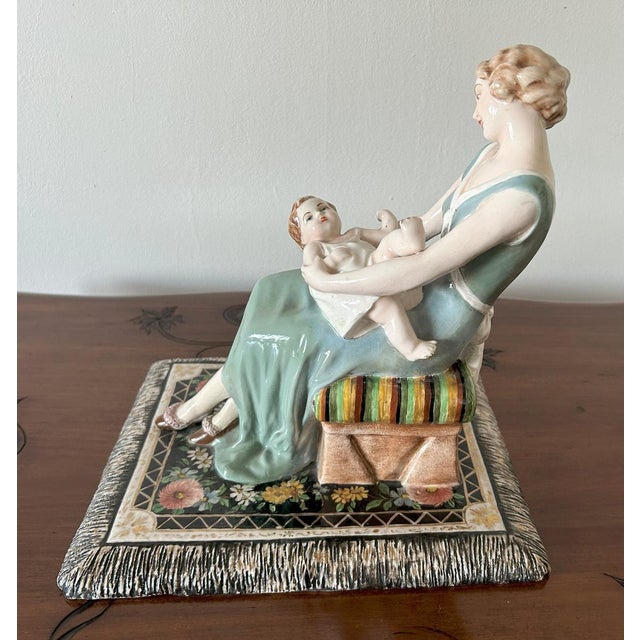 Art Deco Polychrome Ceramic Maternità Sculpture by Vincenzo Bertolotti, Italy, 1930s For Sale - Image 6 of 18