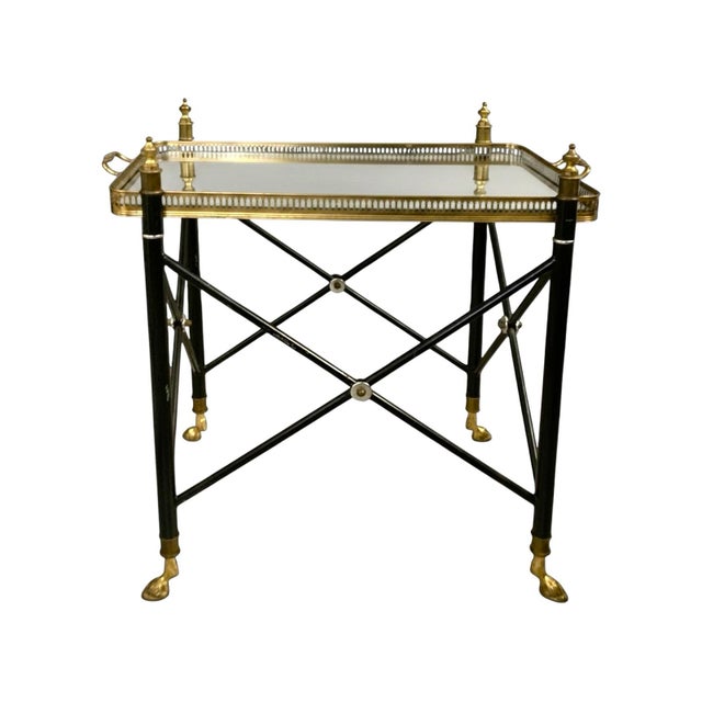 Hollywood Regency Late 20th Century Side Table Glass Tray Top and Brass Accent Vintage Hollywood Regency Decor For Sale - Image 3 of 6