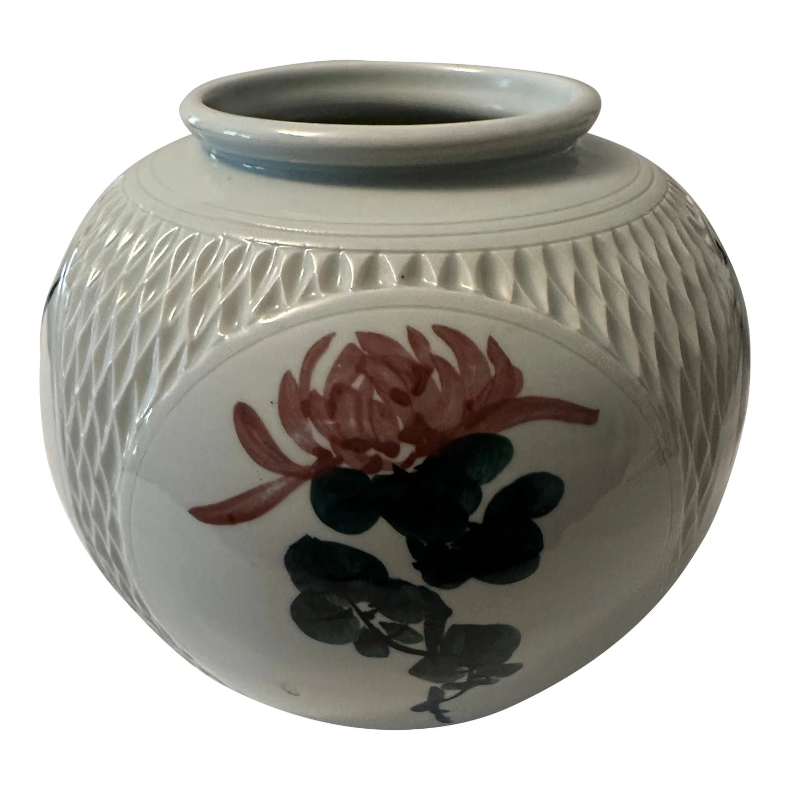 Vintage Porcelain Chinese Pottery Vase Hand Painted | Chairish