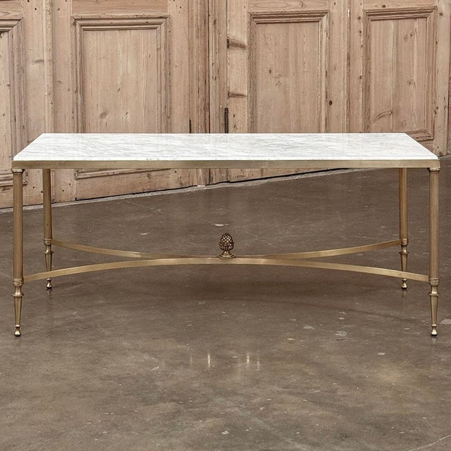 Mid 20th Century Mid-Century Carrara Marble and Gilded Brass Maison Jansen Style Coffee Table For Sale - Image 5 of 16