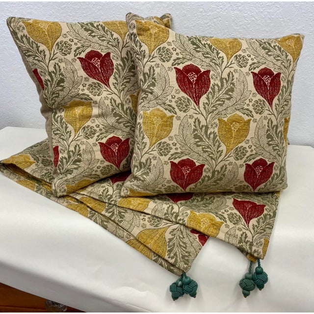 3 Piece Toss Pillow and Throw Set in a Renaissance Inspired Floral Pattern - Made in Wales For Sale - Image 9 of 9