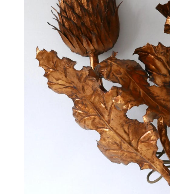 Large Mid-Century Modern Gilt Metal Three Flamed Thistle Flower Sconce, 1960s For Sale - Image 9 of 18