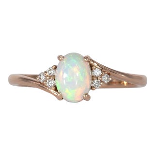 Ethiopian Opal Cabochon Ring With Diamond Accents: Solid 14k Gold, Size 6.75 For Sale