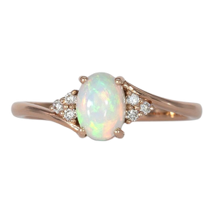 Ethiopian Opal Cabochon Ring With Diamond Accents: Solid 14k Gold, Size 6.75