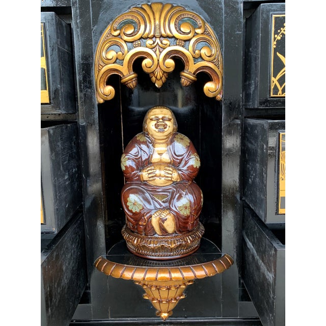 Paint 20th Black Lacquer and Hand Painted Open Altar Table or Sideboard For Sale - Image 7 of 13