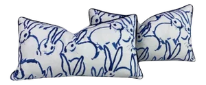 Early 21st Century Hutch Print Blue & White Feather Down Pillows- a Pair