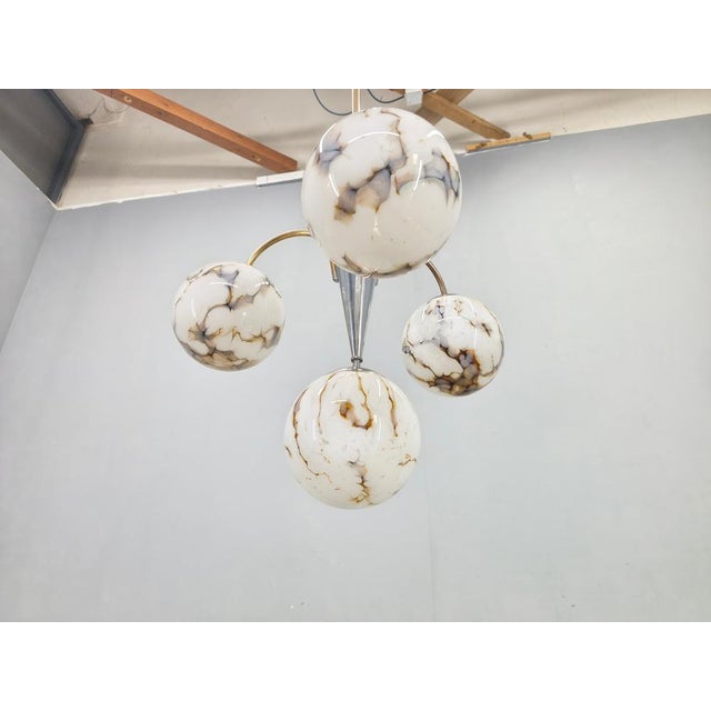 Art Deco Chandelier in Marble, Glass, Brass & Chrome, 1930s For Sale - Image 4 of 14