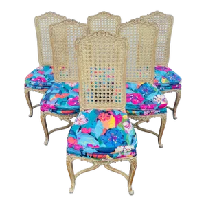 Mid 20th Century French Louis XV Style Dining Chairs Restored and With New Upholstery - Set of 6