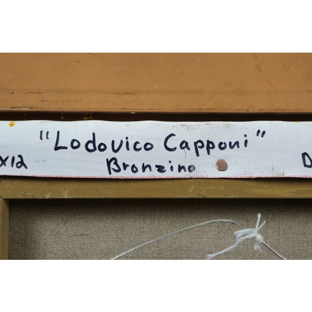 Late 20th Century Lodovico Capponi Oil on Canvas Aristocrat Portrait Painting After Bronzino 22" For Sale - Image 12 of 13