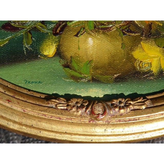 Vintage Pair Floral Still Life O/C Oil Paintings Oval Gold Frames Signed For Sale In Boston - Image 6 of 8