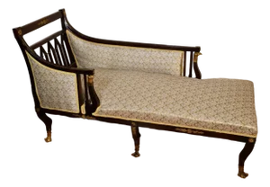1890s Antique French Empire Mahogany Spring-Seat Daybed / Chaise Lounge