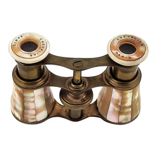 Antique Chevalier Paris French Brass and Mother-of-Pearl Opera Glasses For Sale
