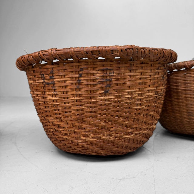 Brown Vintage Japanese Bamboo Baskets, 1960s, Set of 3 For Sale - Image 8 of 9