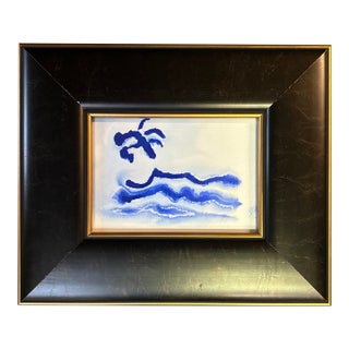 Contemporary Original Abstract Beach Seascape Watercolor Painting For Sale