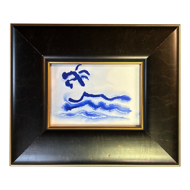 Contemporary Original Abstract Beach Seascape Watercolor Painting For Sale