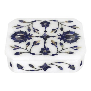 Vintage Marble Box Inlaid With Lapis Lazuli and Mother of Pearl For Sale