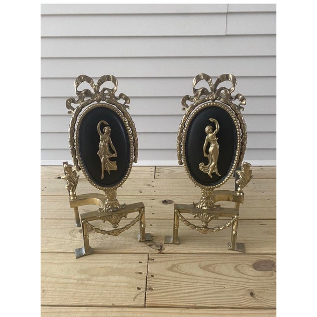 Victorian Vintage Victorian Brass Fire Dogs Lady Posing Design Fire Place Decor For Sale - Image 3 of 7