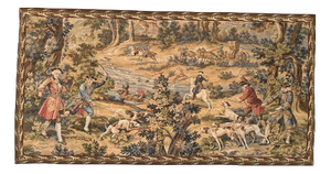 Vintage French Aubusson Style Jacquard Tapestry Hunting with Hounds, 1970s