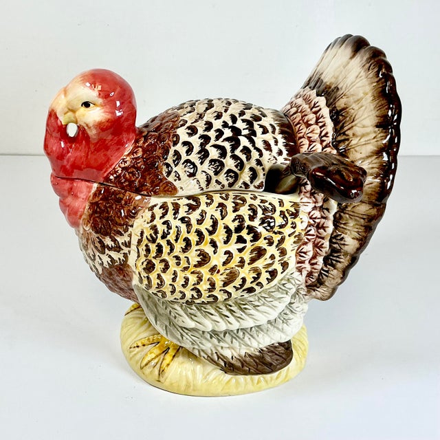 American 1970s Vintage Americana Boho Chic Arts & Crafts Turkey Soup Tureen With Ladle For Sale - Image 3 of 18