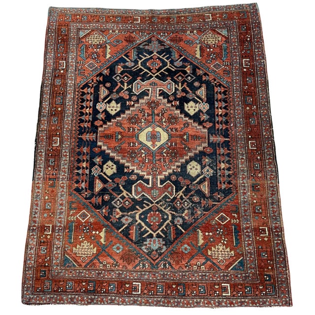 NW Bakshayesh Rug in Navy, Clay, Terracotta 5 x 7 For Sale - Image 13 of 13