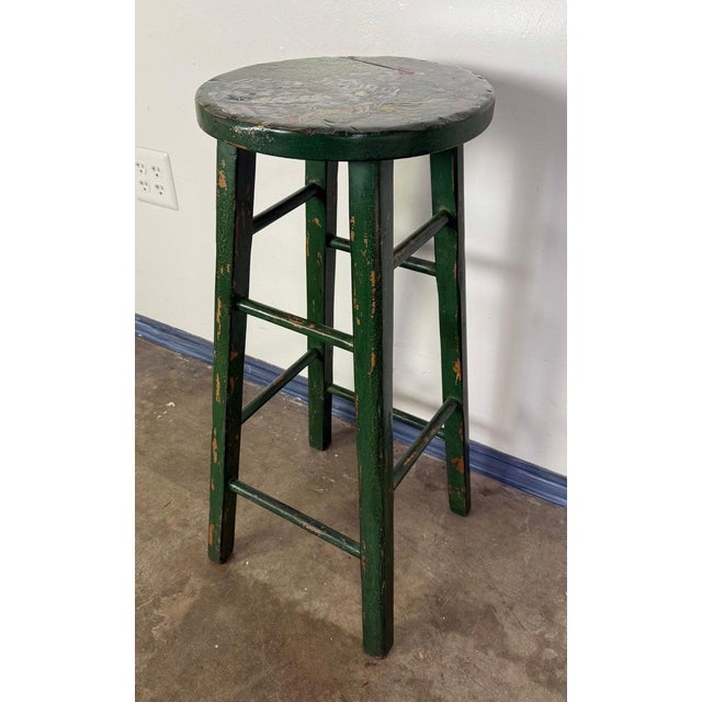 19th C. Hand Painted Bar Stool W/ Rooster For Sale - Image 4 of 10