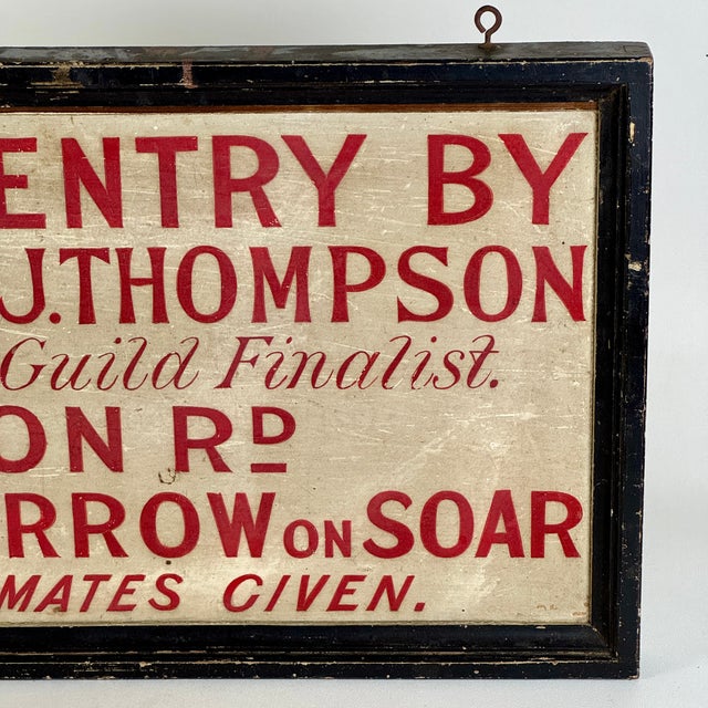 English Antique Wood Hand Painted Trade Sign in Bright Red Advertising Carpentry With Surprise Verso For Sale - Image 3 of 9