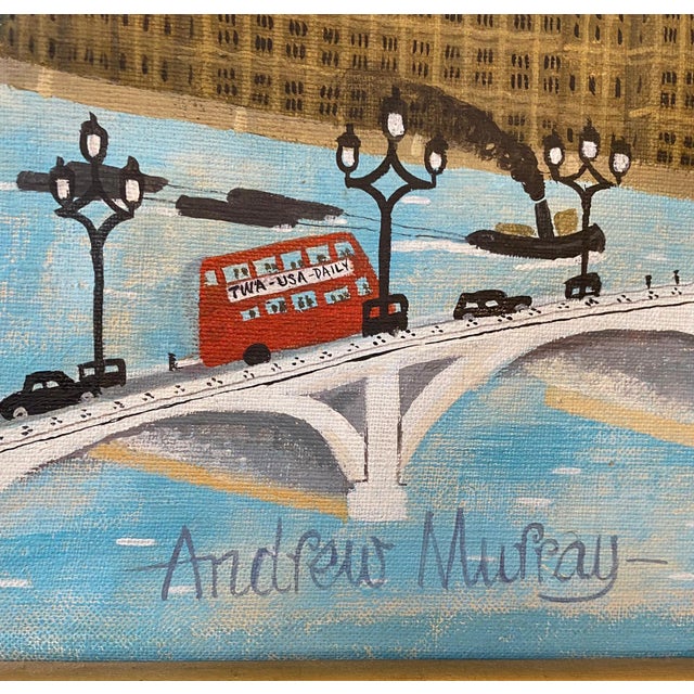 Early 20th Century Andrew Murray, Naive London Street Scene Folk Art Oil Painting Big Ben, Parliament, Union Jack For Sale - Image 5 of 7