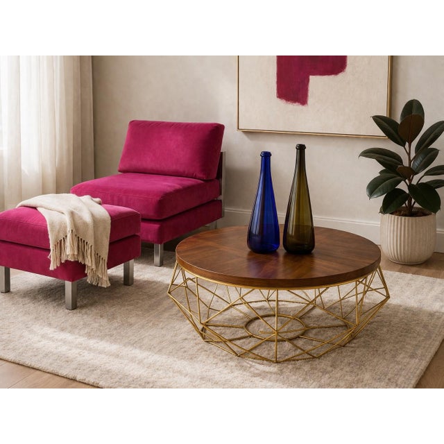 Magenta Modern Slipper Lounge Chair With Ottoman in Magenta Velvet Upholstery – Late 20th Century For Sale - Image 8 of 9