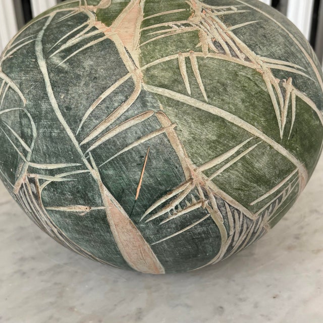 Earthenware Pottery Vase With Leaf Design For Sale - Image 9 of 12