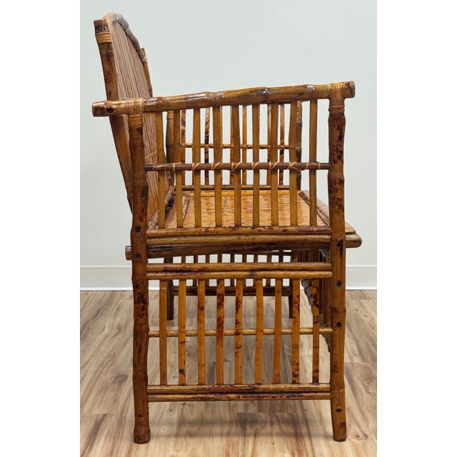 Wood Vintage Scorched Bamboo Settee Bench For Sale - Image 7 of 9