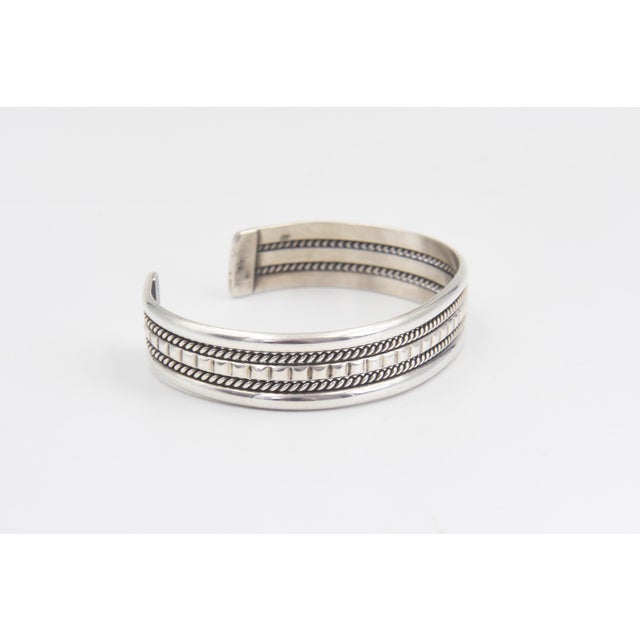 Contemporary Tahe Navajo Native American Sterling Silver Cuff Bracelet For Sale - Image 3 of 11