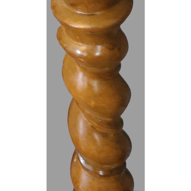 Wood Antique Pair Wood Barley Twist Pedestal Plant Candle Stands For Sale - Image 7 of 12