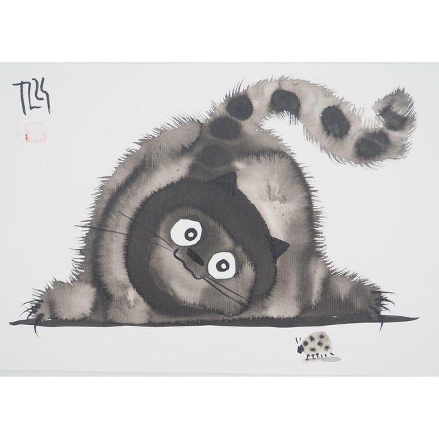 Laszlo Tibay, Chat observant une coccinelle, Ink & Wash Drawing For Sale - Image 8 of 8