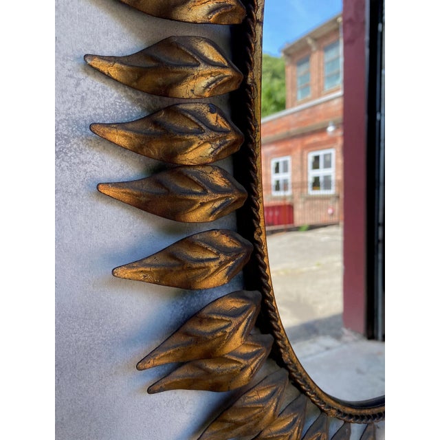Glass Oval Sunburst Mirror With Leaves For Sale - Image 7 of 13