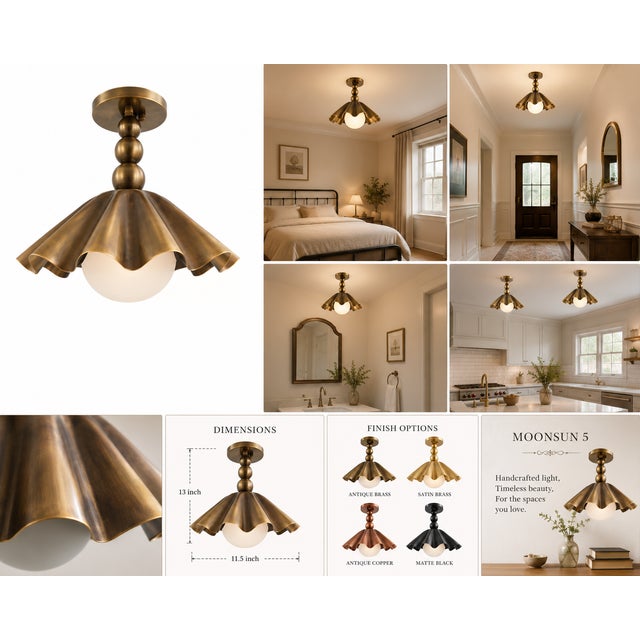 Add timeless charm to your home with this handmade brass flower flush mount ceiling light. Designed with a sculptural...