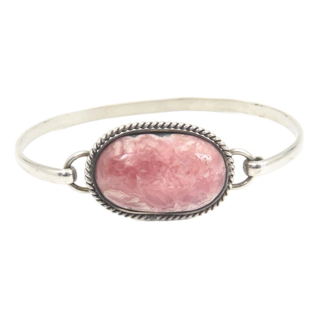 Late 20th Century Rhodochrosite Silver Bangle Bracelet For Sale
