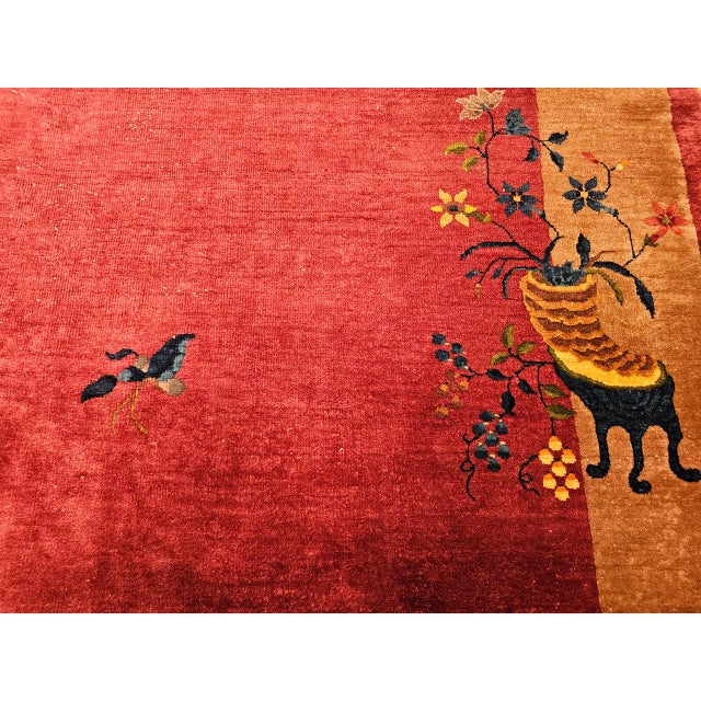Vintage Chinese Art Deco Hand-Knotted Rug, Floral Motif, Wool, 1900s, 9' x 12' For Sale - Image 9 of 18