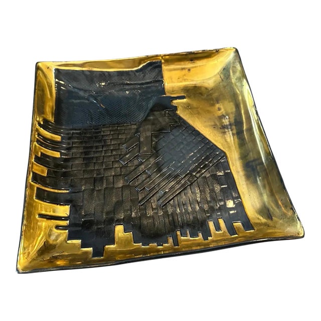 1980s Post Modern Gold and Black Ceramic Italian Vide Poche by Capodimonte For Sale